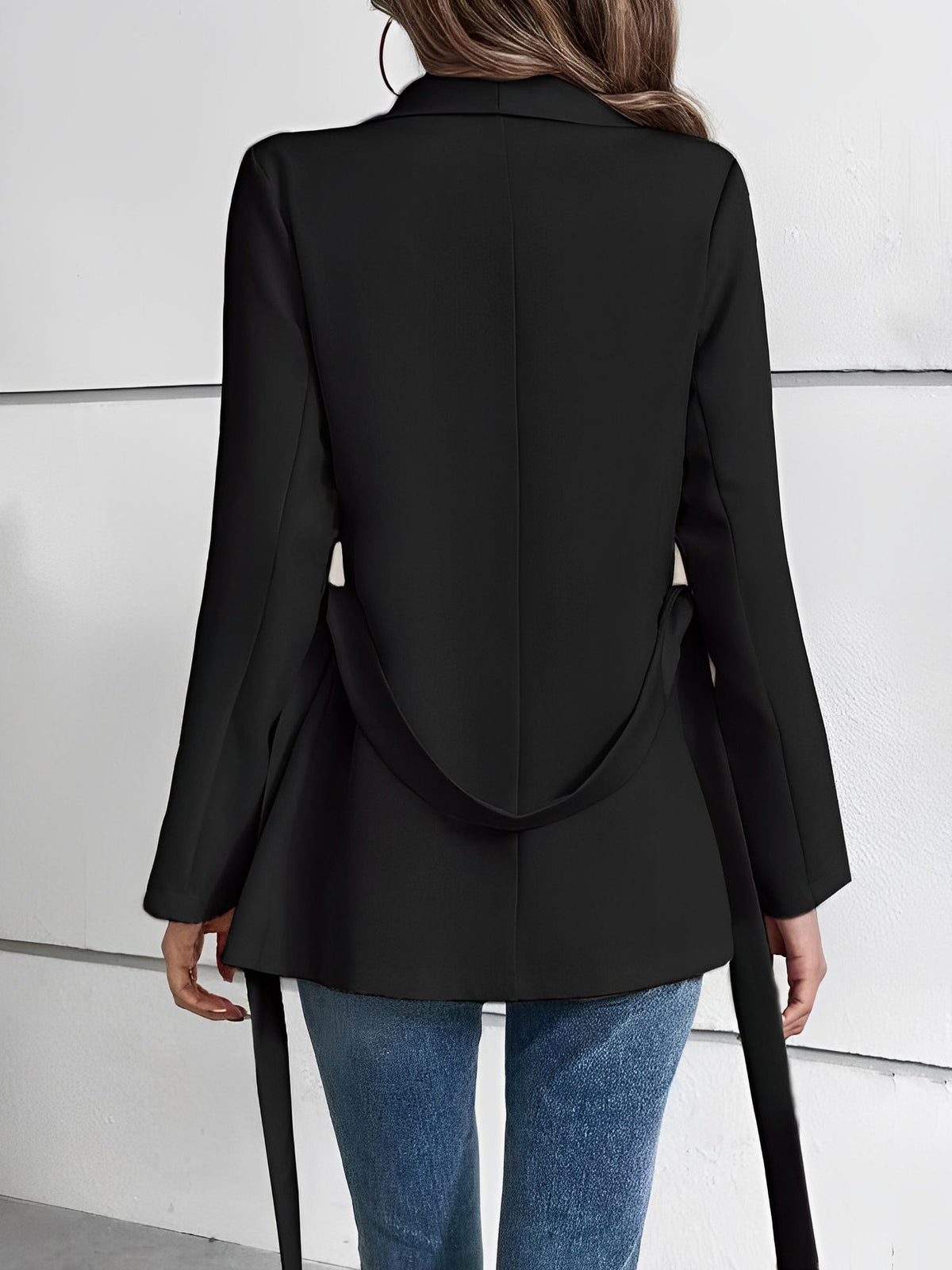 Shawl Collar Lace-Up Long Sleeve Peplum Jacket