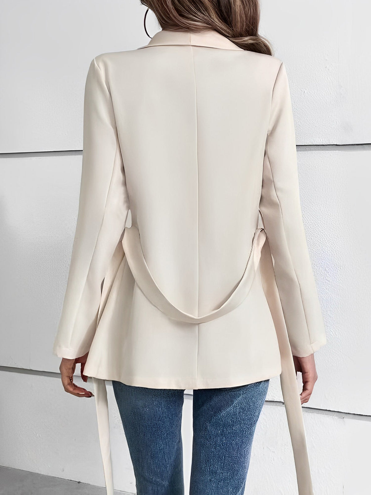 Shawl Collar Lace-Up Long Sleeve Peplum Jacket