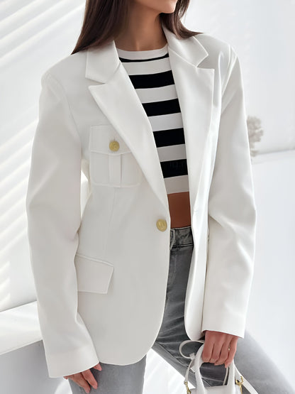Solid Color Double Breasted Long Sleeves Blazer