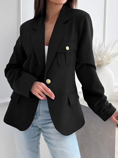 Solid Color Double Breasted Long Sleeves Blazer