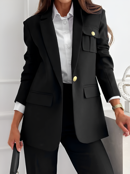 Solid Color Double Breasted Long Sleeves Blazer
