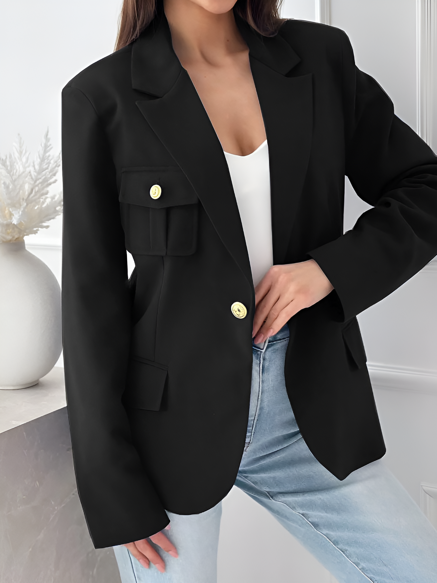 Solid Color Double Breasted Long Sleeves Blazer