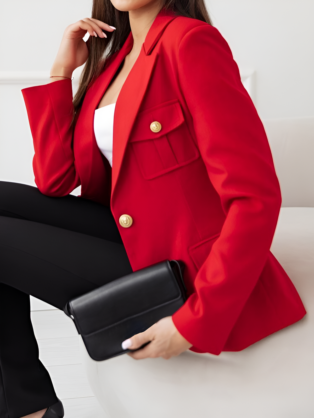 Solid Color Double Breasted Long Sleeves Blazer