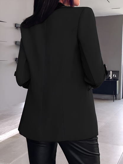 Notched Lapel Solid Color Rolled Sleeves Blazer
