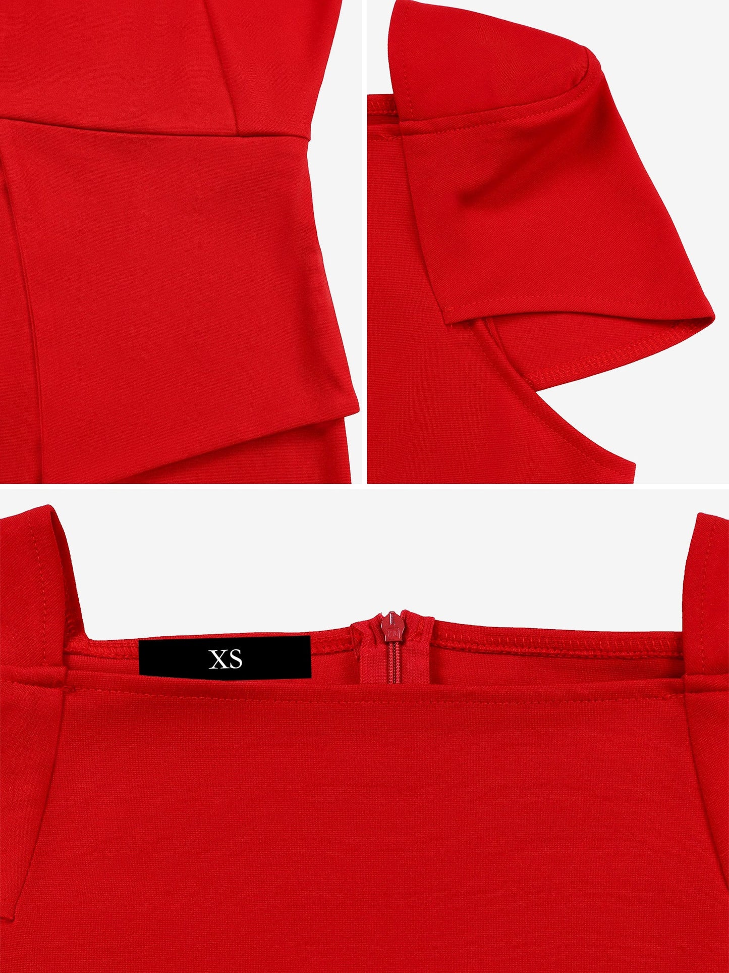 Square Neck Cap Sleeve Belted Work Midi Sheath Dress