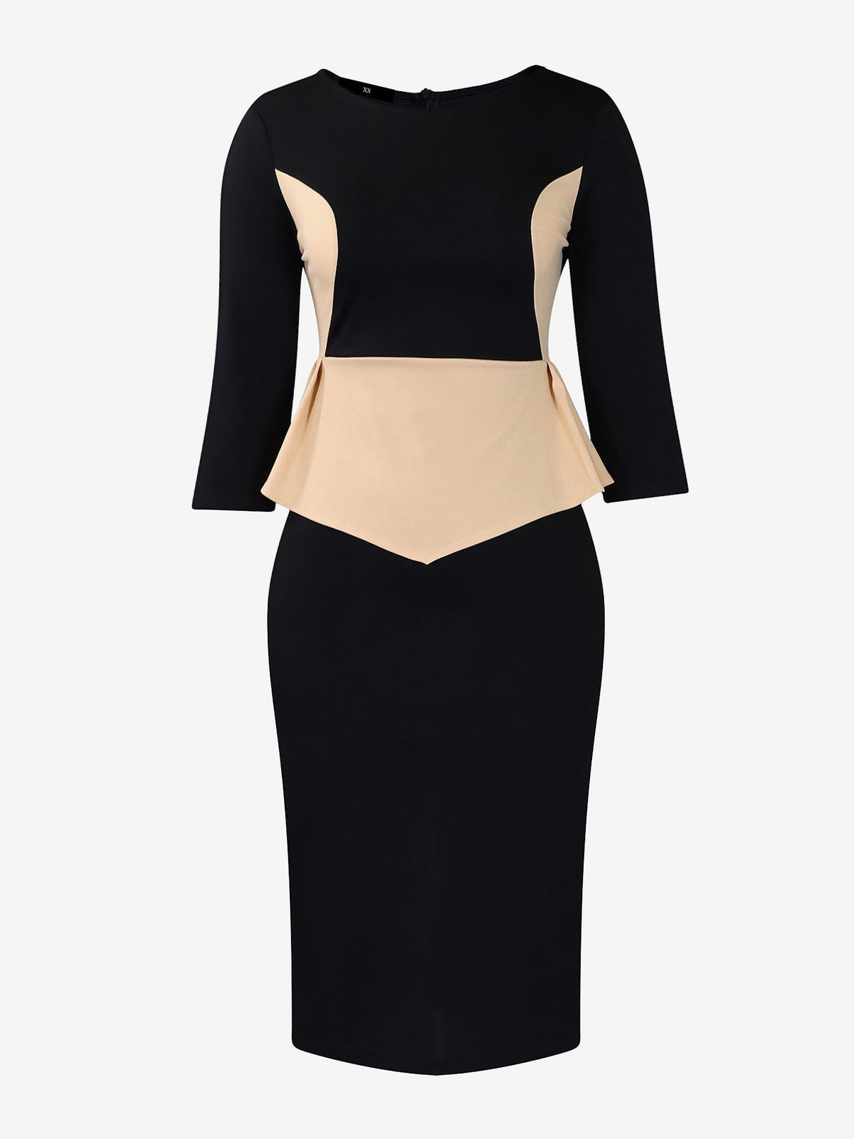 Colorblock Round Neck 3/4 Sleeves Slit Sheath Dress