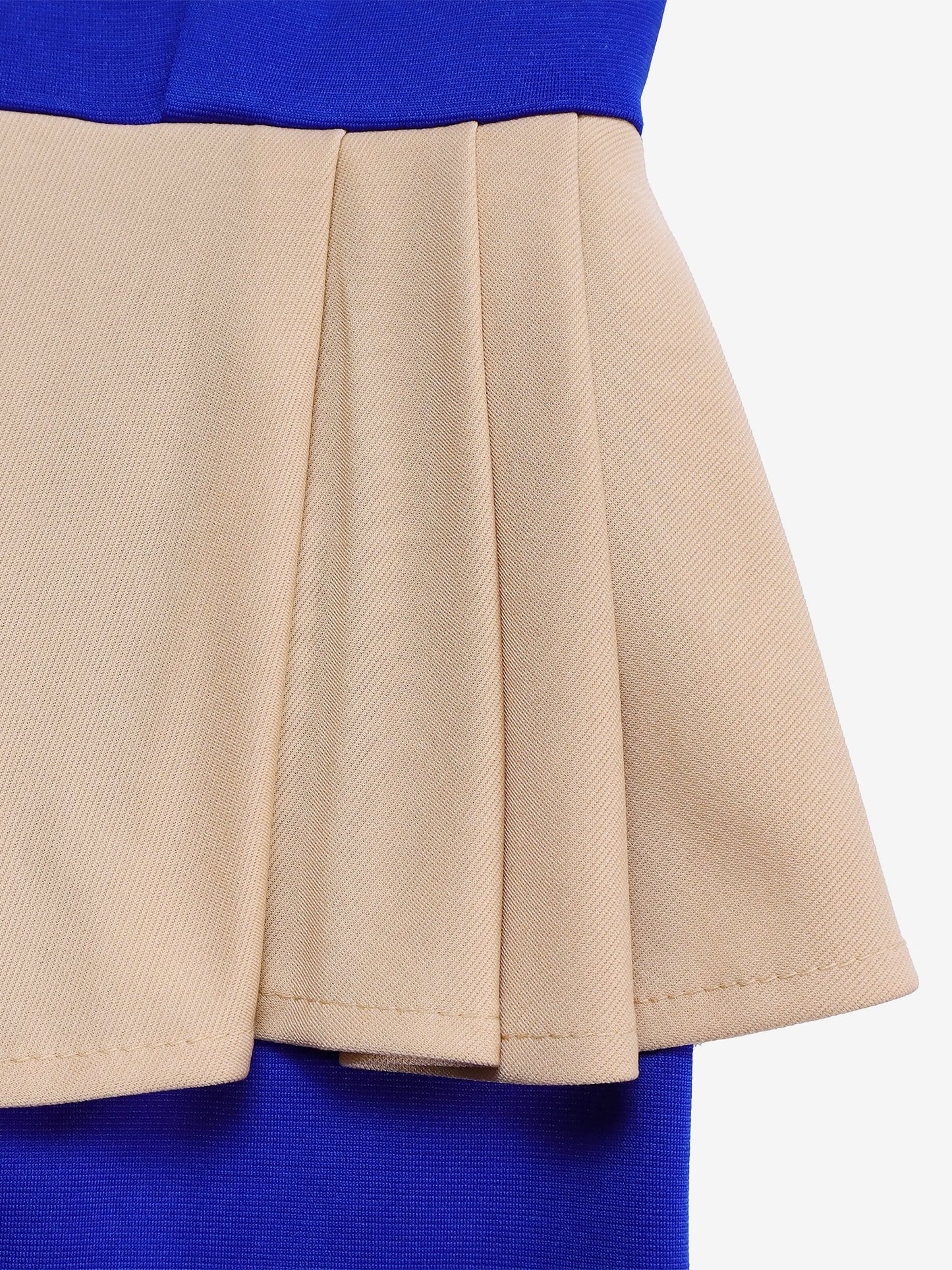 Colorblock Round Neck 3/4 Sleeves Slit Sheath Dress