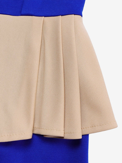 Colorblock Round Neck 3/4 Sleeves Slit Sheath Dress