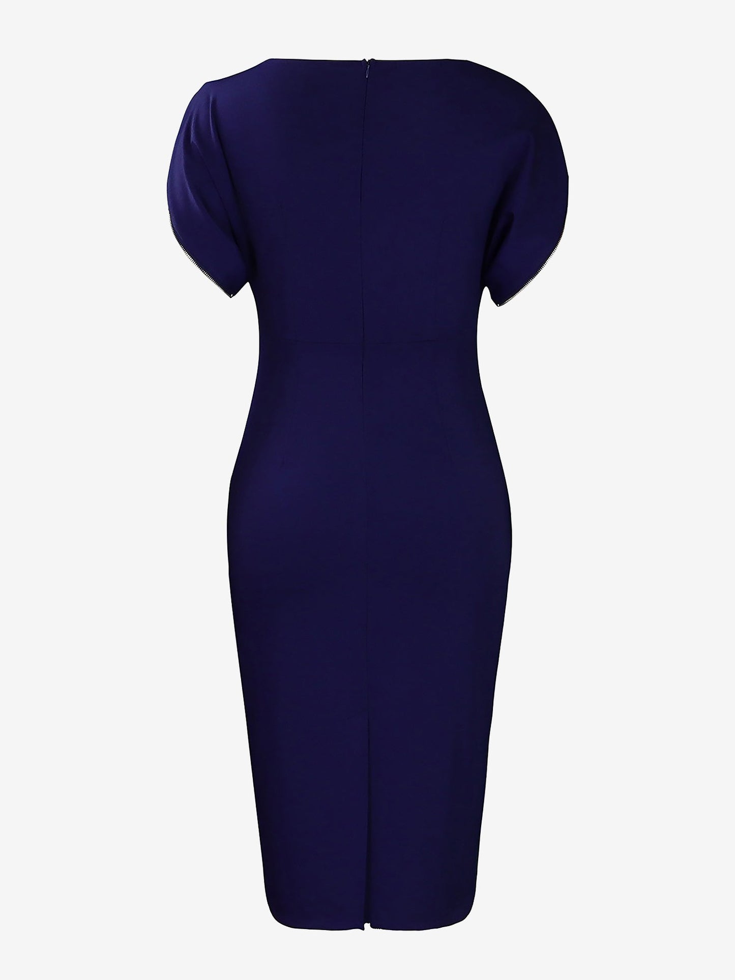 Zipper Short Sleeves Slit Midi Sheath Dress