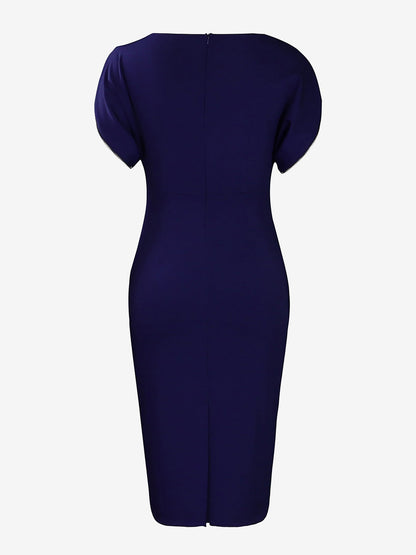 Zipper Short Sleeves Slit Midi Sheath Dress