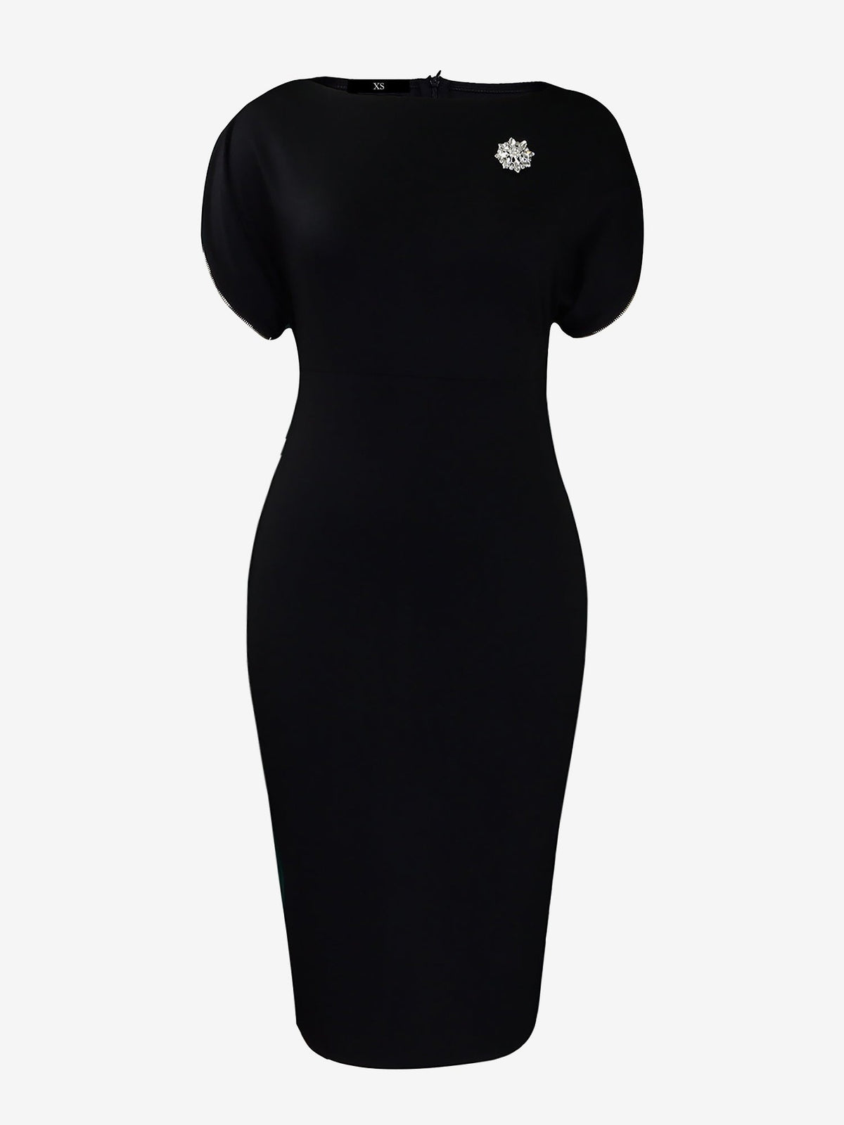 Zipper Short Sleeves Slit Midi Sheath Dress