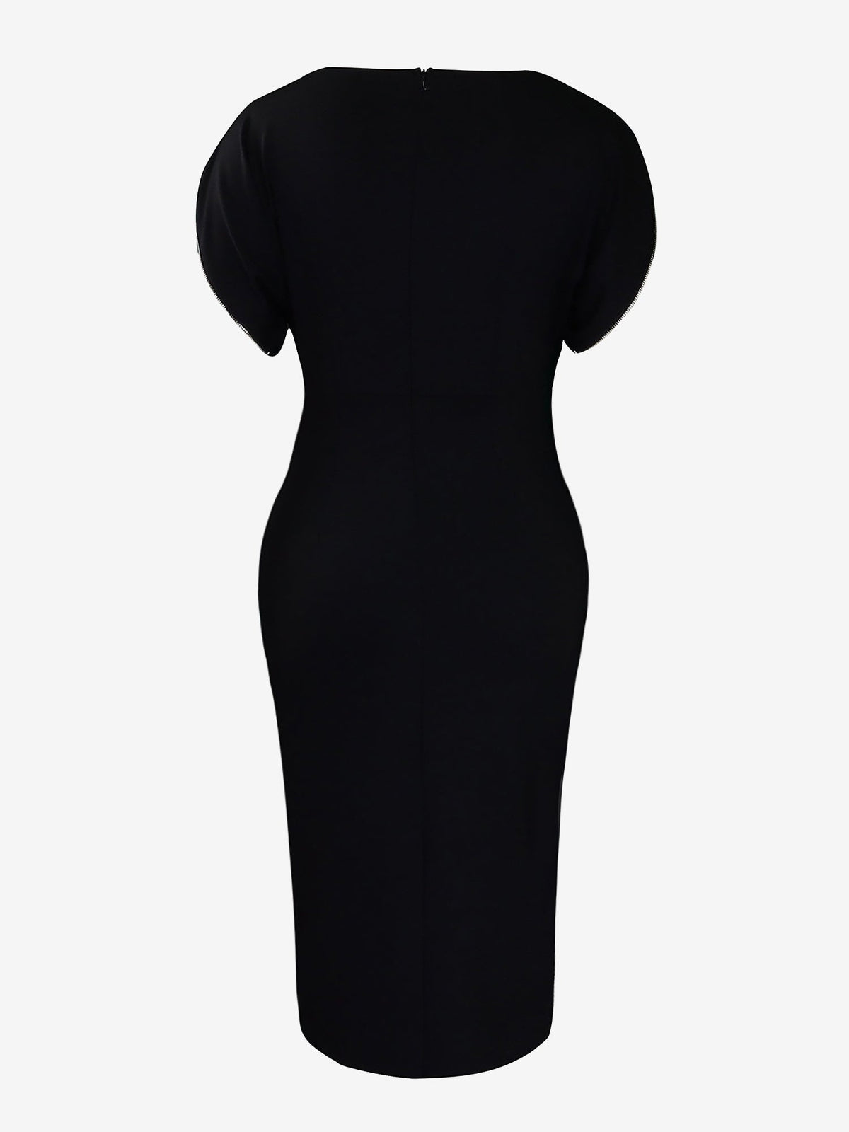 Zipper Short Sleeves Slit Midi Sheath Dress