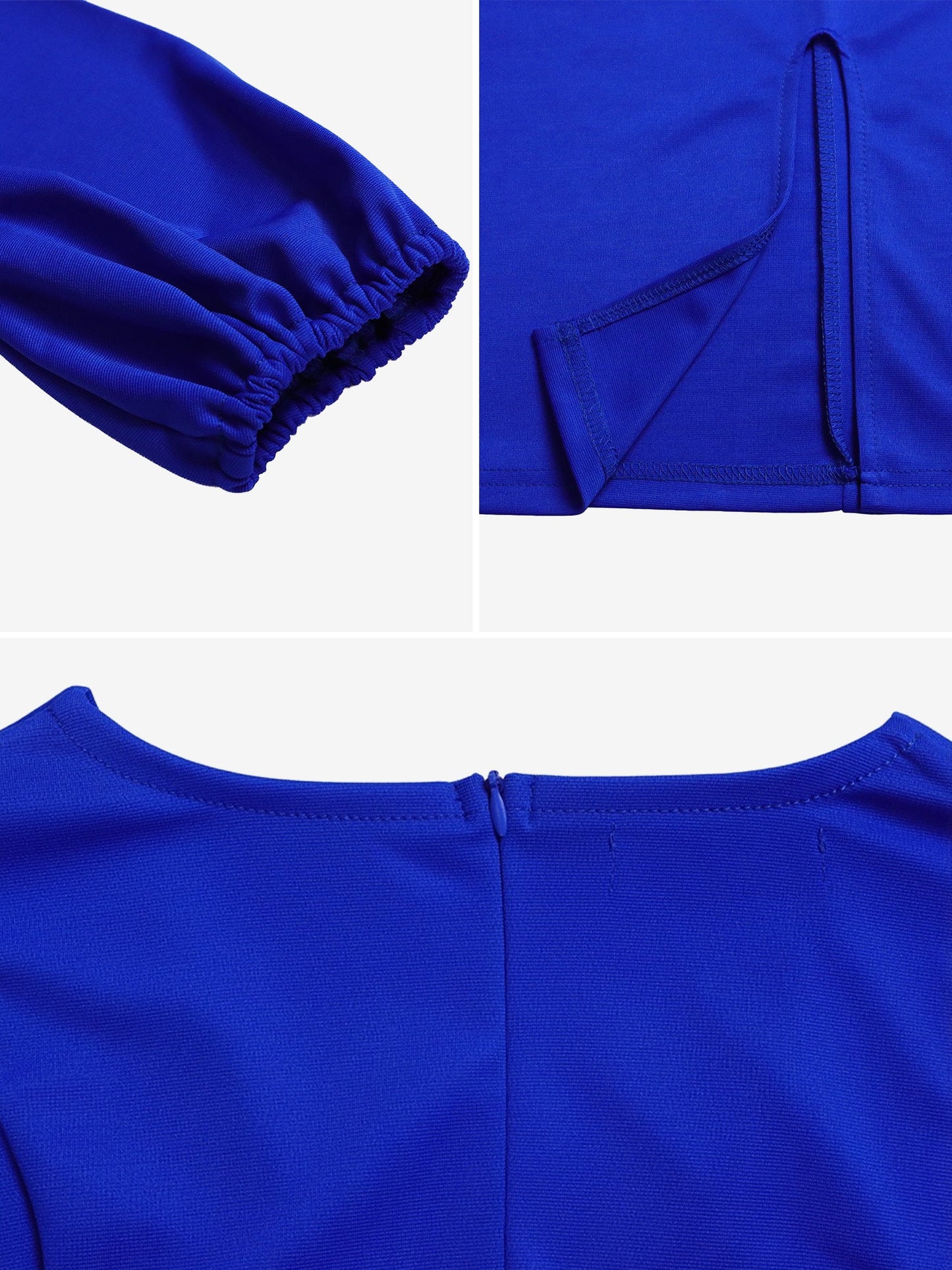 V Neck Puff Sleeve Slit Office Midi Sheath Dress