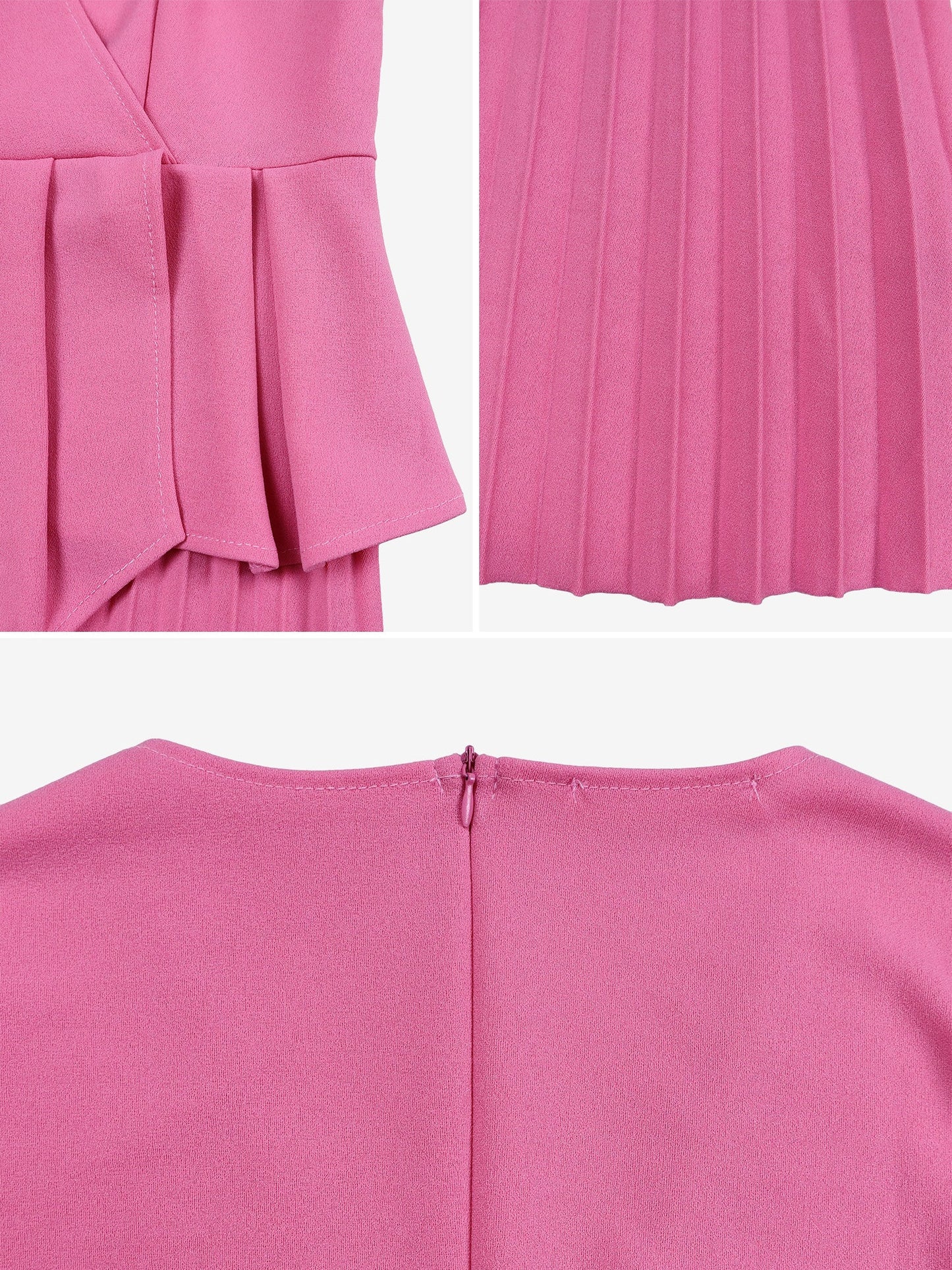 V Neck Short Sleeves Belted Pleated Midi Work Dress