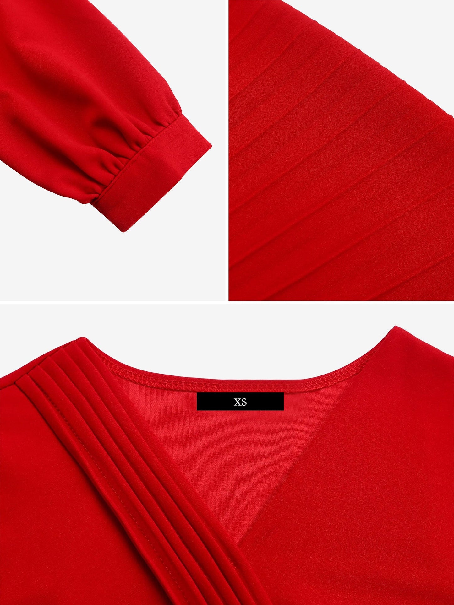 V Neck Long Sleeves Belted Pleated Midi Dress