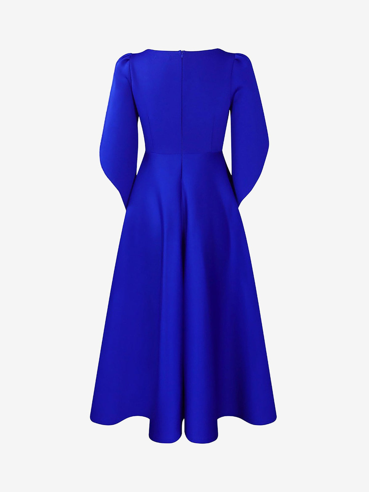 Round Neck Puff 3/4 Sleeves A-Line Midi Dress