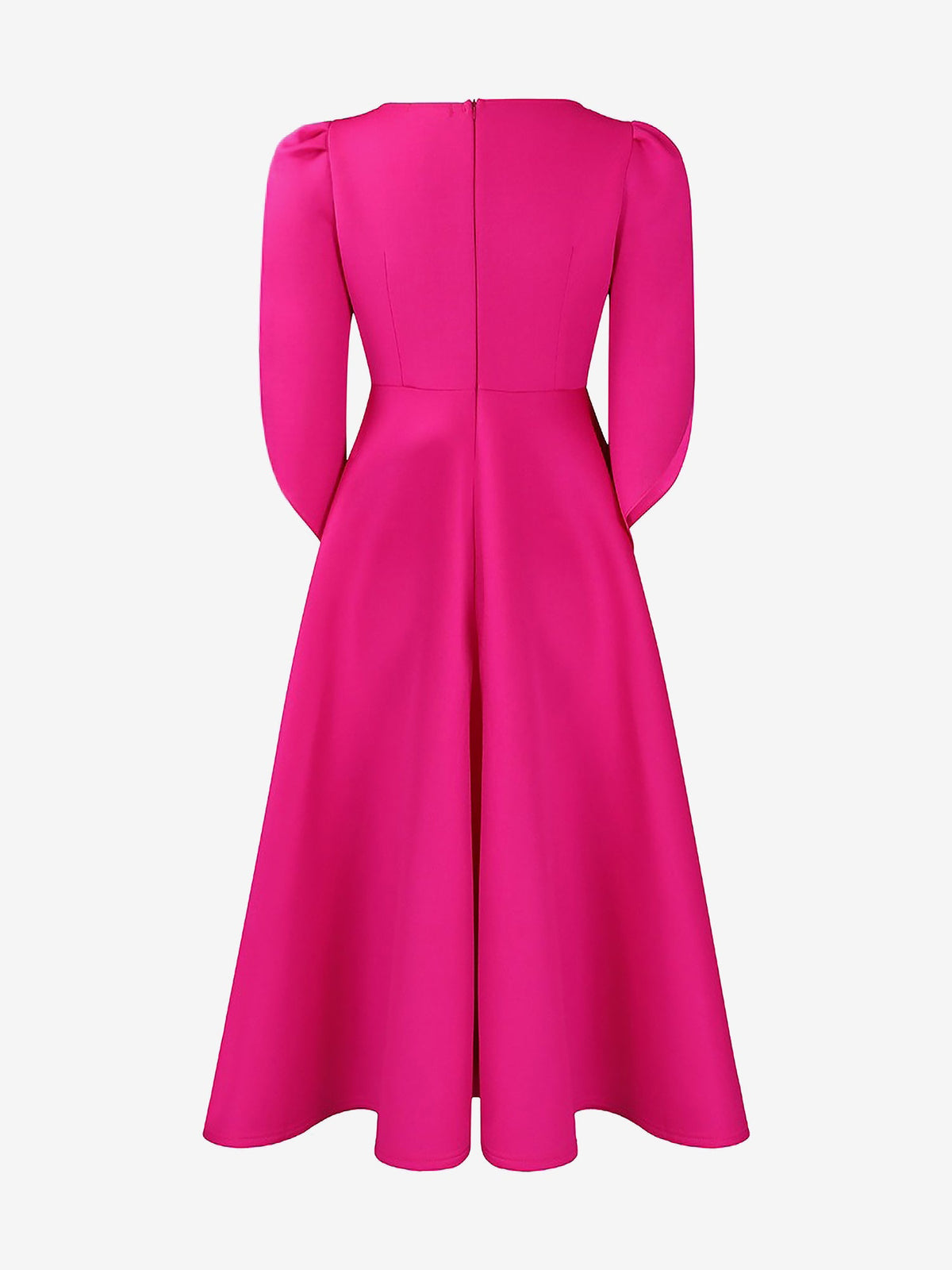 Round Neck Puff 3/4 Sleeves A-Line Midi Dress