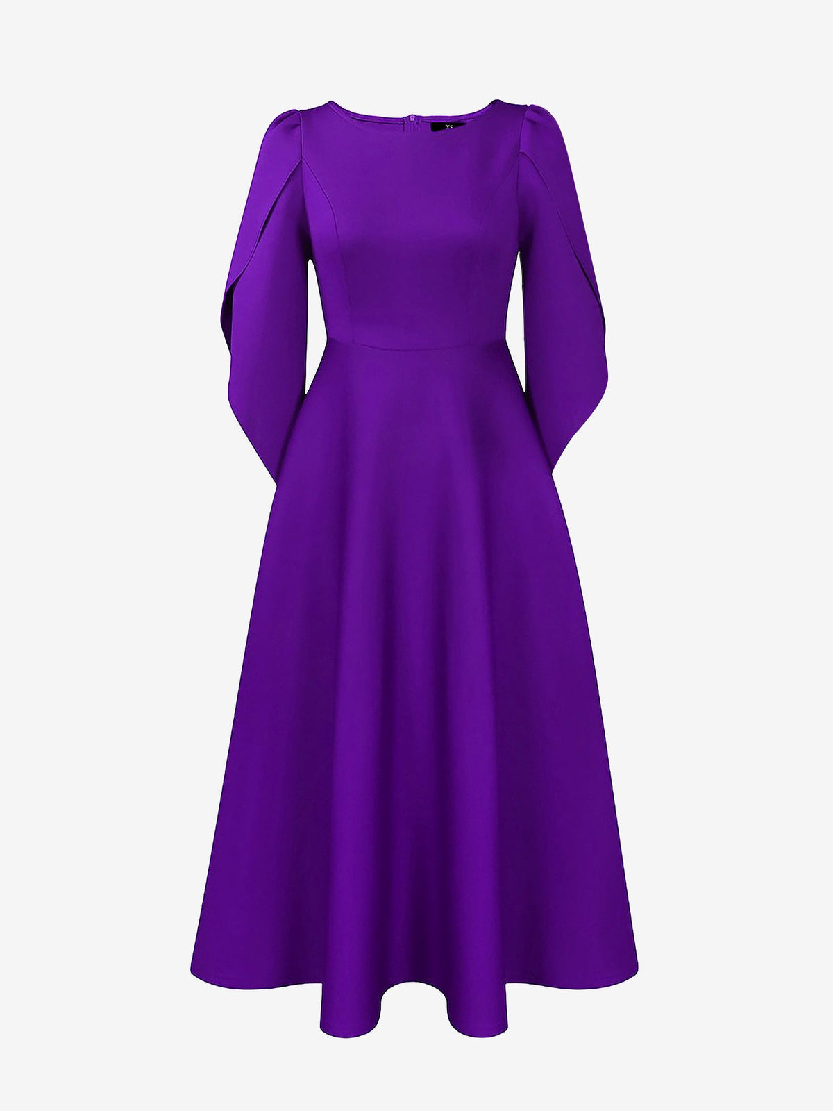 Round Neck Puff 3/4 Sleeves A-Line Midi Dress