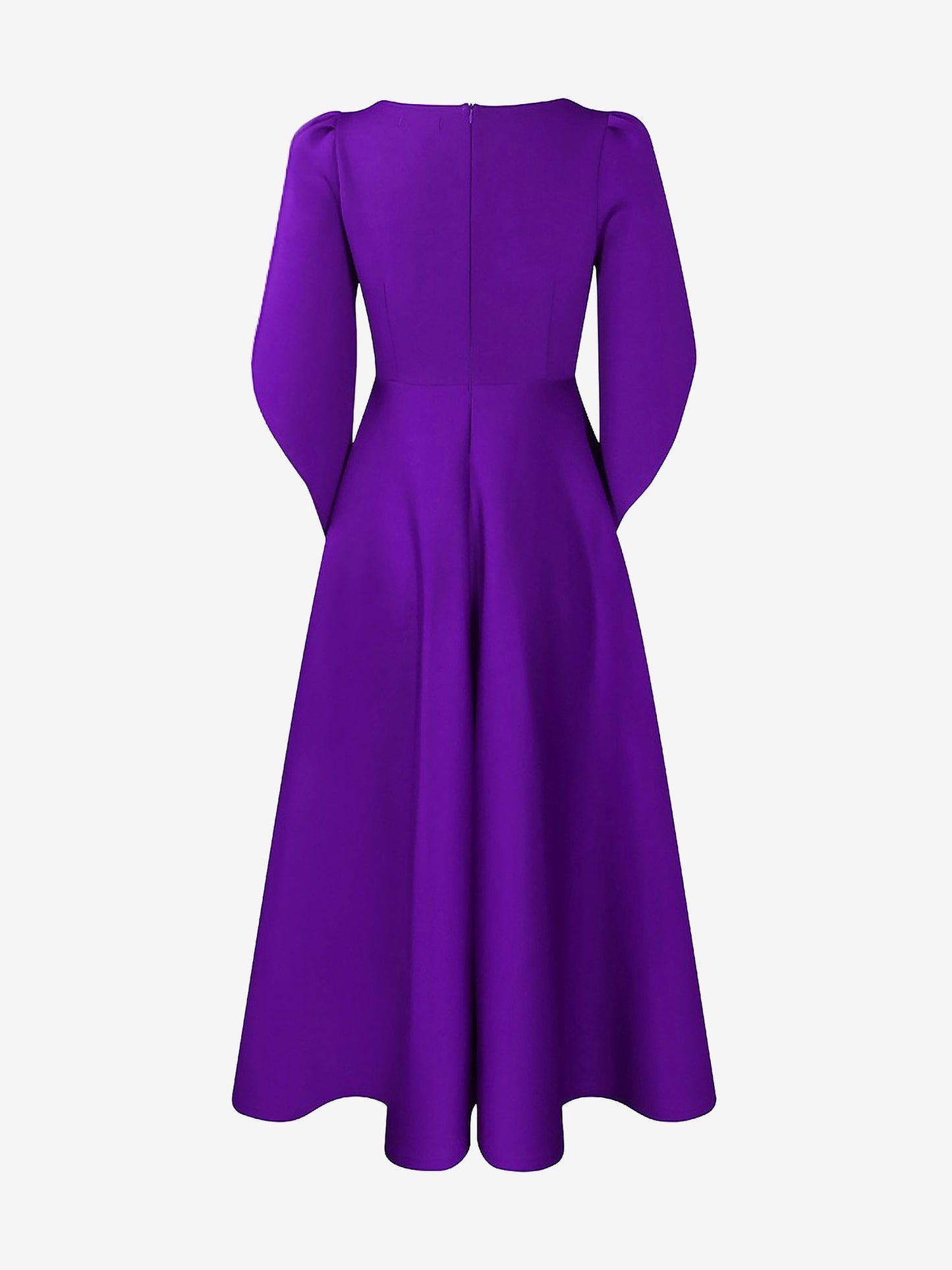 Round Neck Puff 3/4 Sleeves A-Line Midi Dress