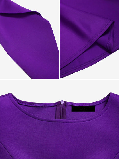 Round Neck Puff 3/4 Sleeves A-Line Midi Dress