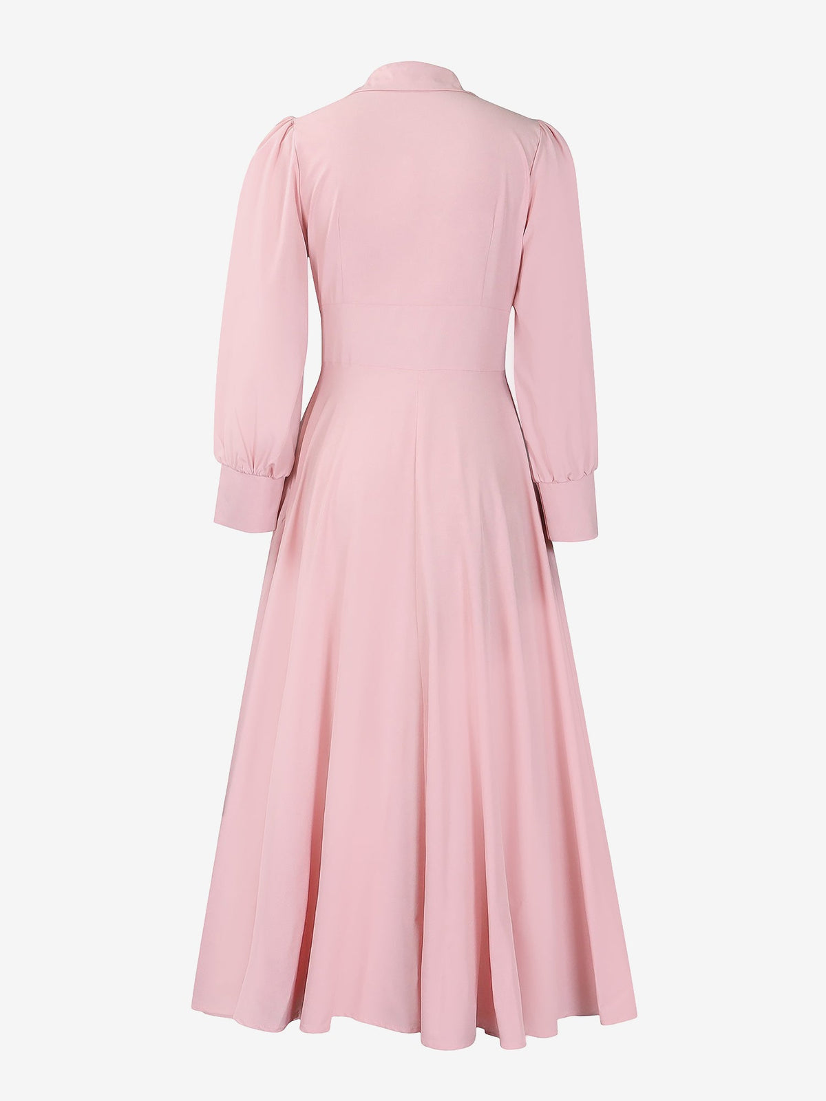 Solid Color Puff Long Sleeves Midi A-Line Shirt Dress