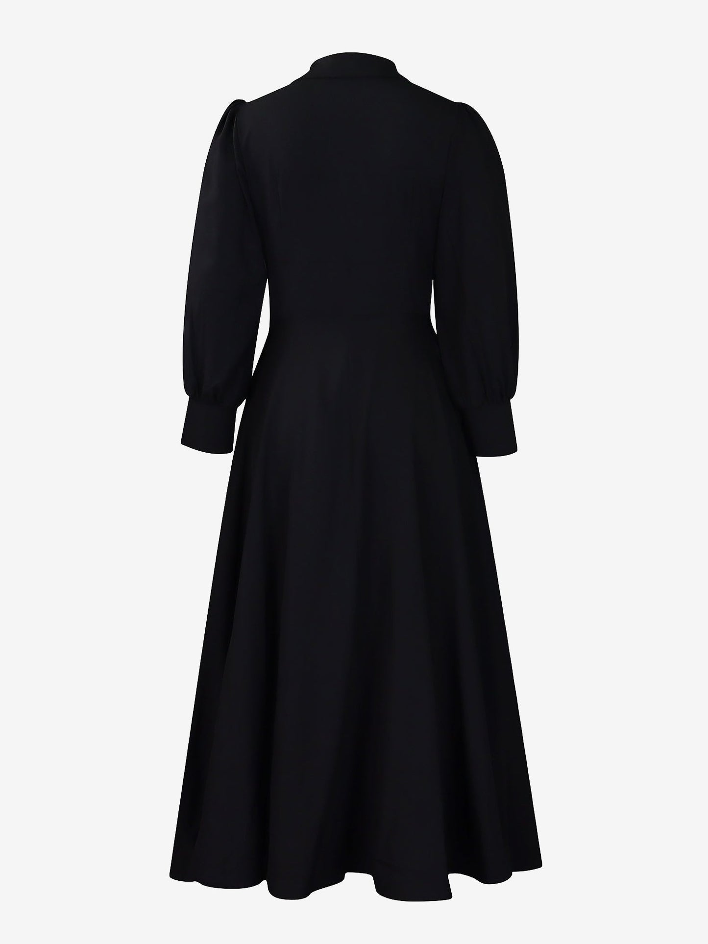 Solid Color Puff Long Sleeves Midi A-Line Shirt Dress