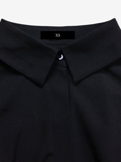 Solid Color Puff Long Sleeves Midi A-Line Shirt Dress