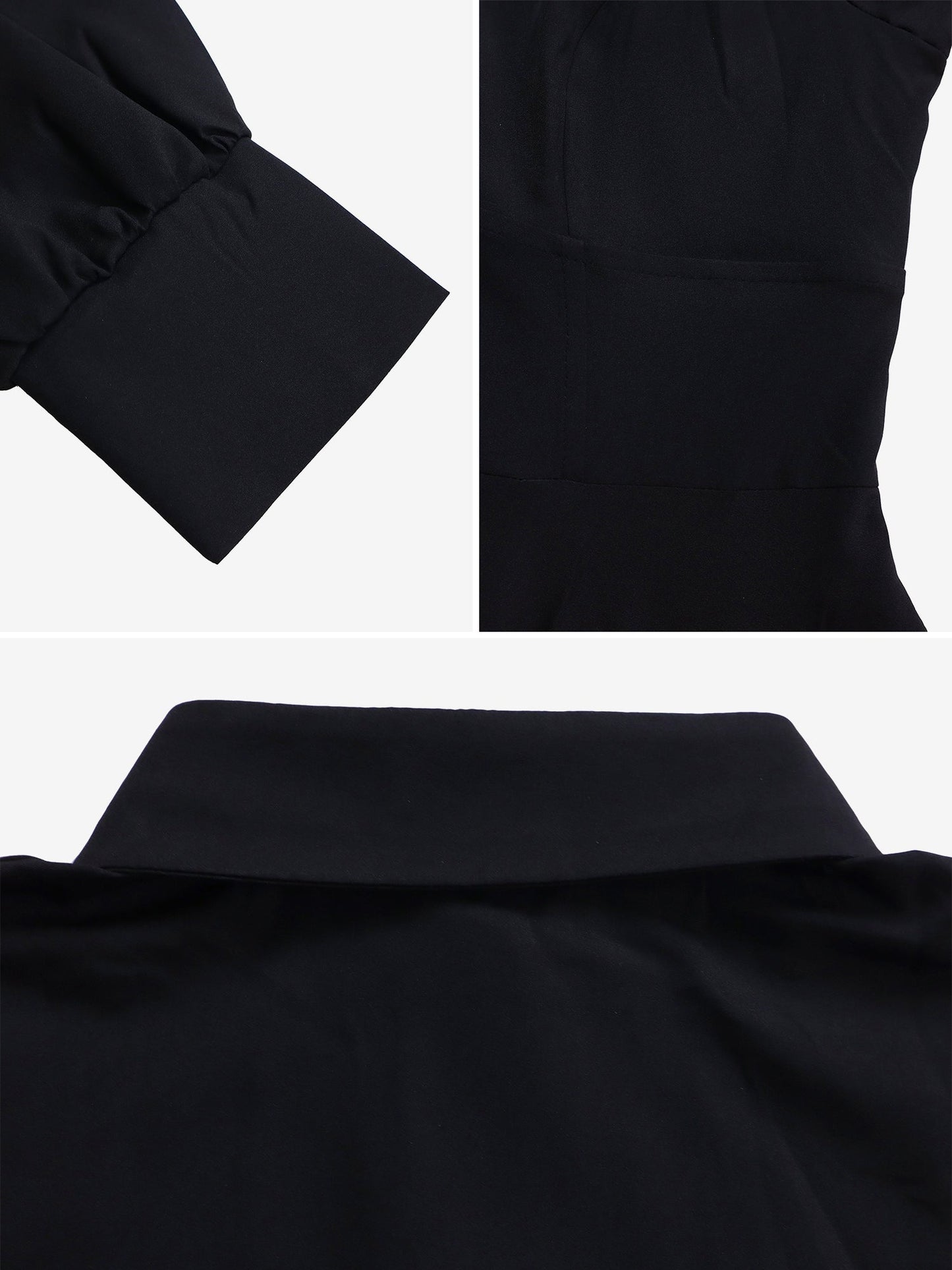 Solid Color Puff Long Sleeves Midi A-Line Shirt Dress