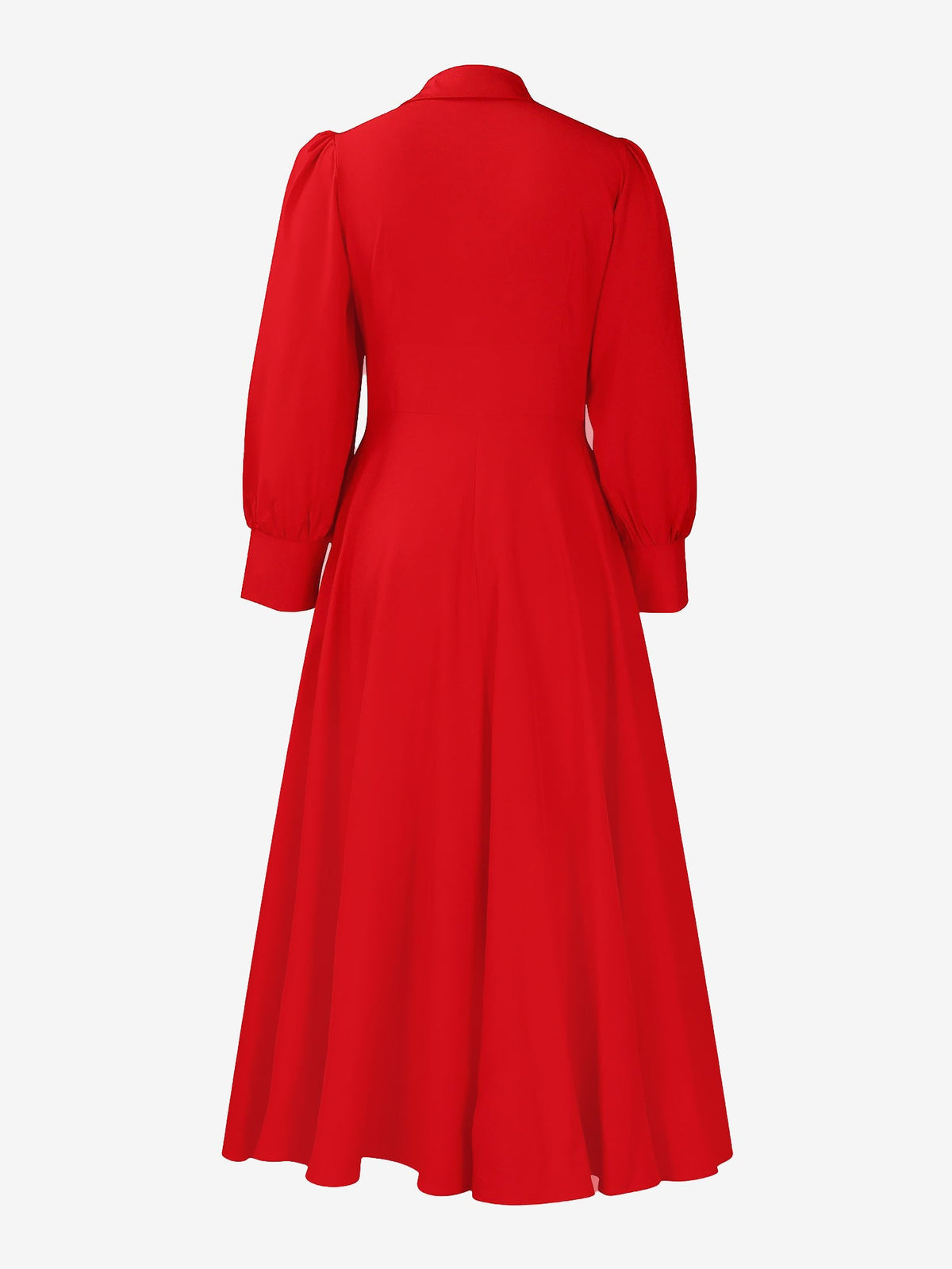 Solid Color Puff Long Sleeves Midi A-Line Shirt Dress