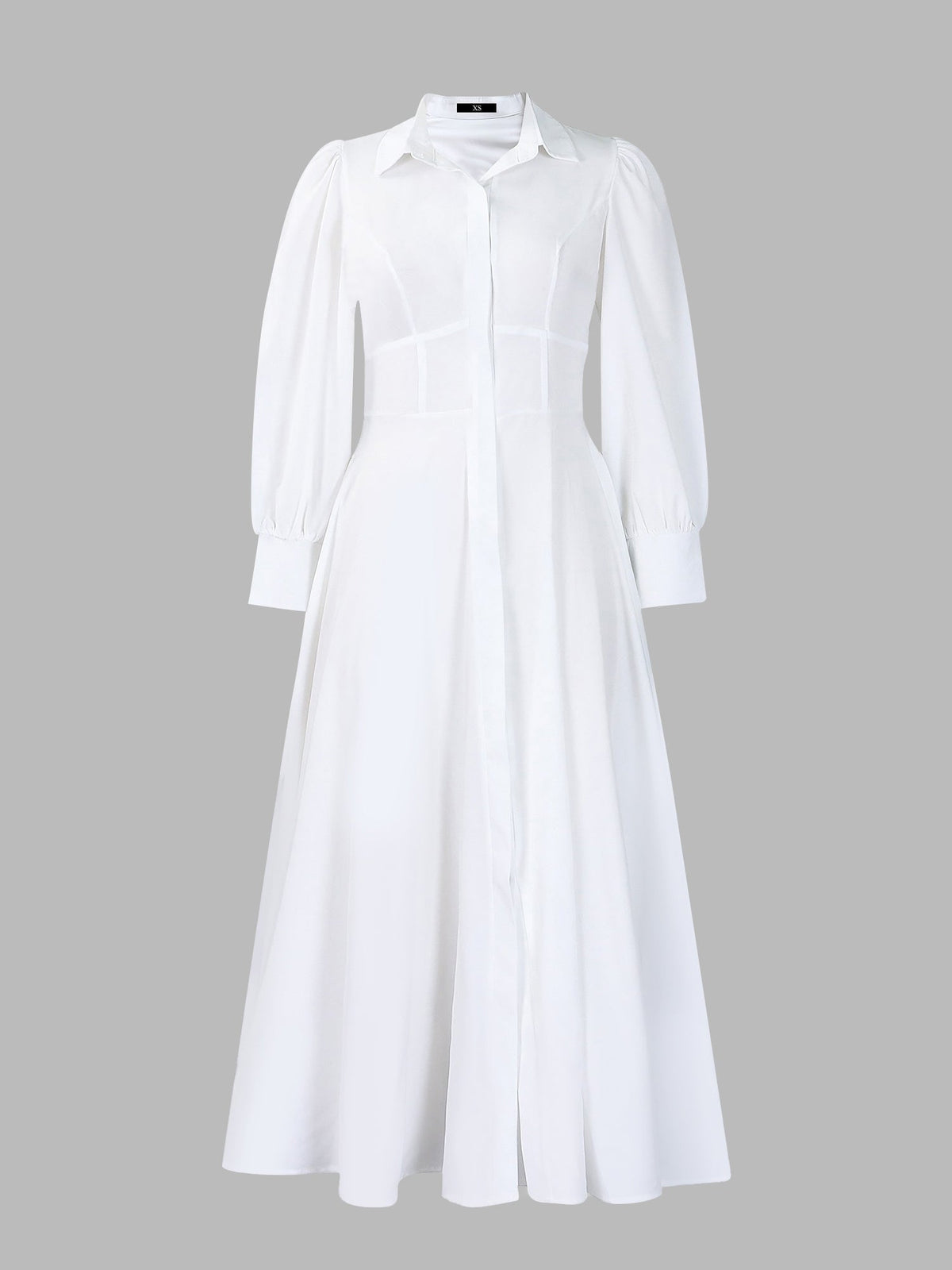 Solid Color Puff Long Sleeves Midi A-Line Shirt Dress