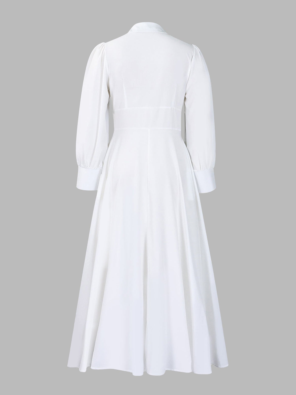 Solid Color Puff Long Sleeves Midi A-Line Shirt Dress