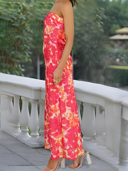 Floral Strapless Backless Maxi Cocktail Dress