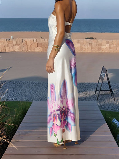 Backless Strapless Floral Print Maxi Dress