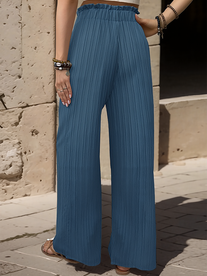 Ruffle Bow Tie Straight Legs Textured Paper Bag Pants