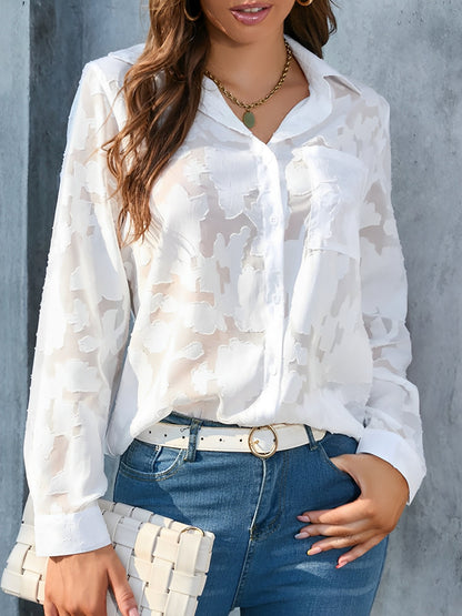 Solid Color Textured Collar Button Down Shirt