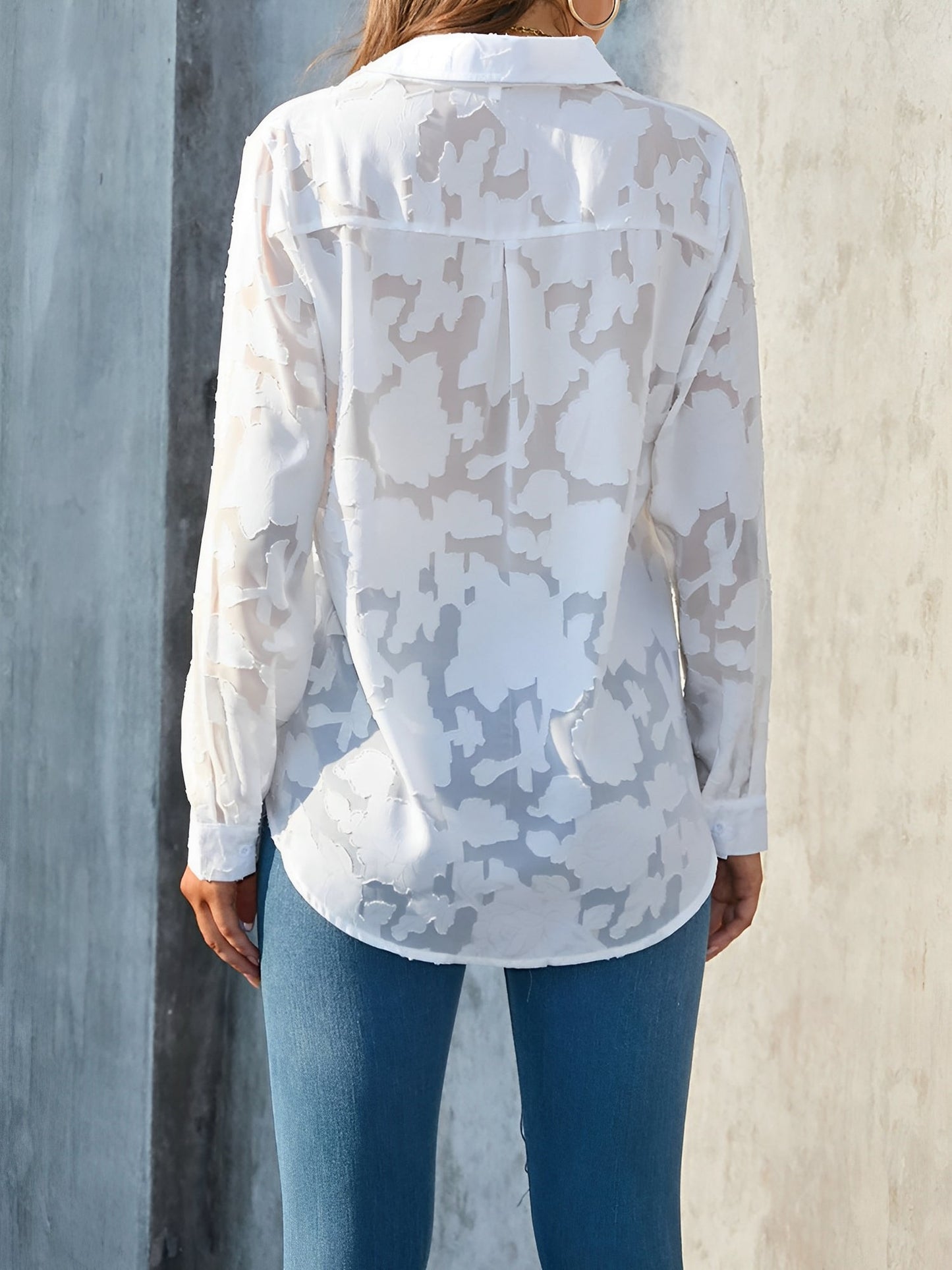 Solid Color Textured Collar Button Down Shirt