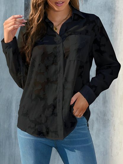 Solid Color Textured Collar Button Down Shirt