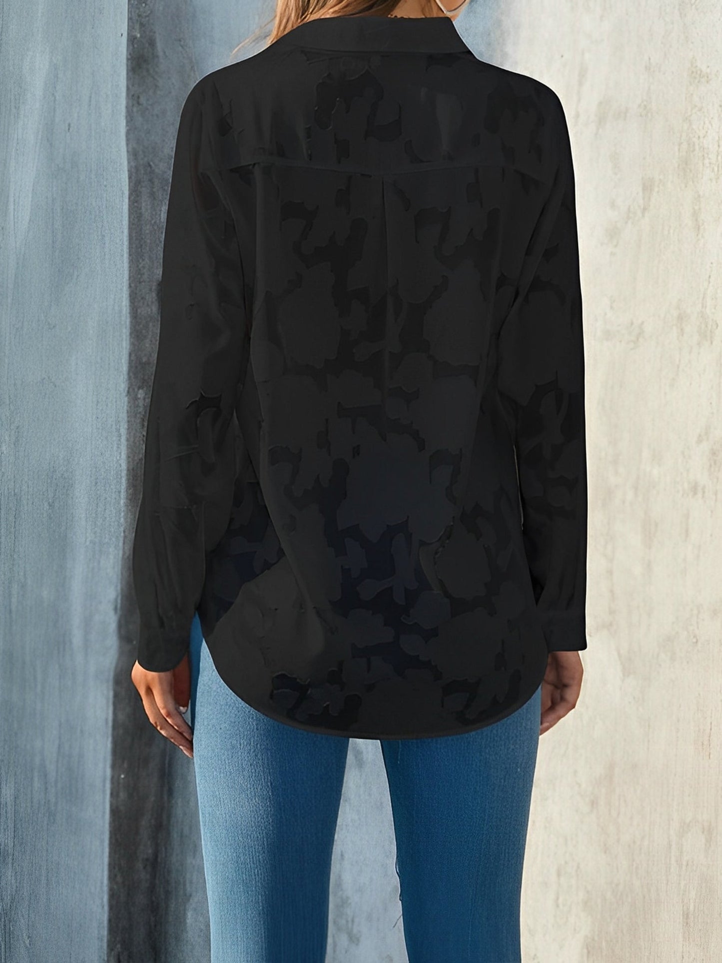 Solid Color Textured Collar Button Down Shirt