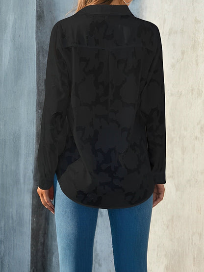 Solid Color Textured Collar Button Down Shirt