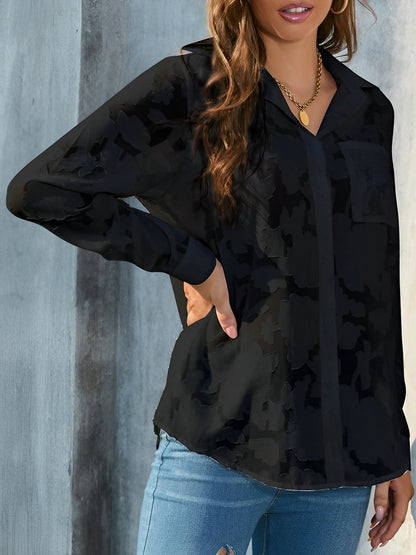 Solid Color Textured Collar Button Down Shirt