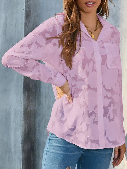 Solid Color Textured Collar Button Down Shirt