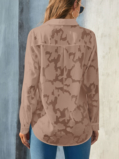 Solid Color Textured Collar Button Down Shirt