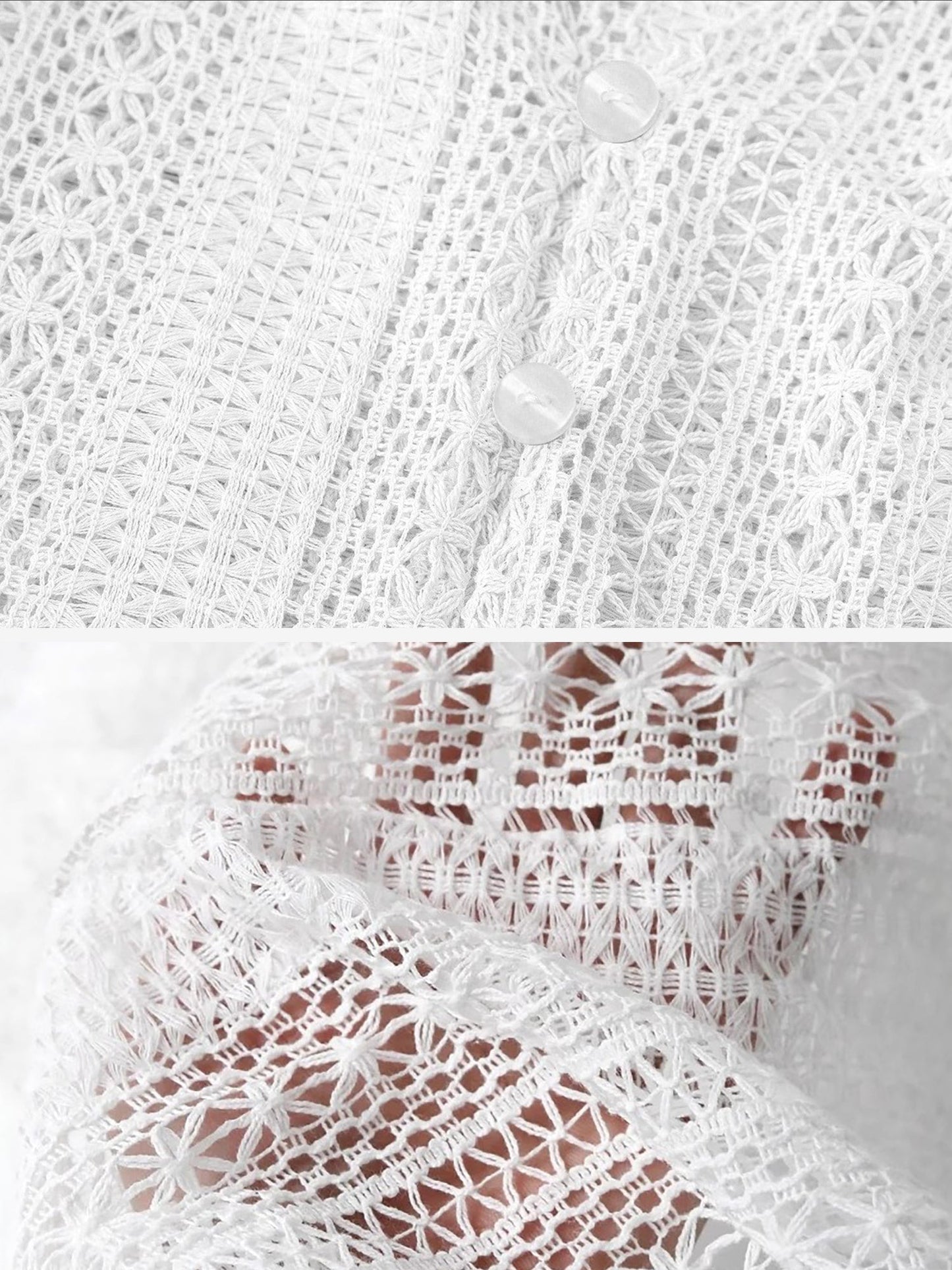 Solid Color Long Sleeves Knitted Sheer Crochet Blouse