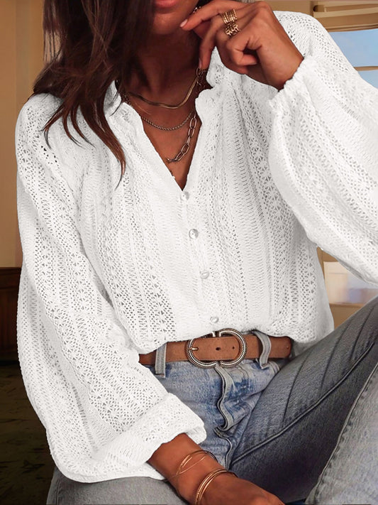 Solid Color Long Sleeves Knitted Sheer Crochet Blouse