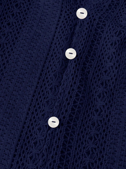 Solid Color Long Sleeves Knitted Sheer Crochet Blouse