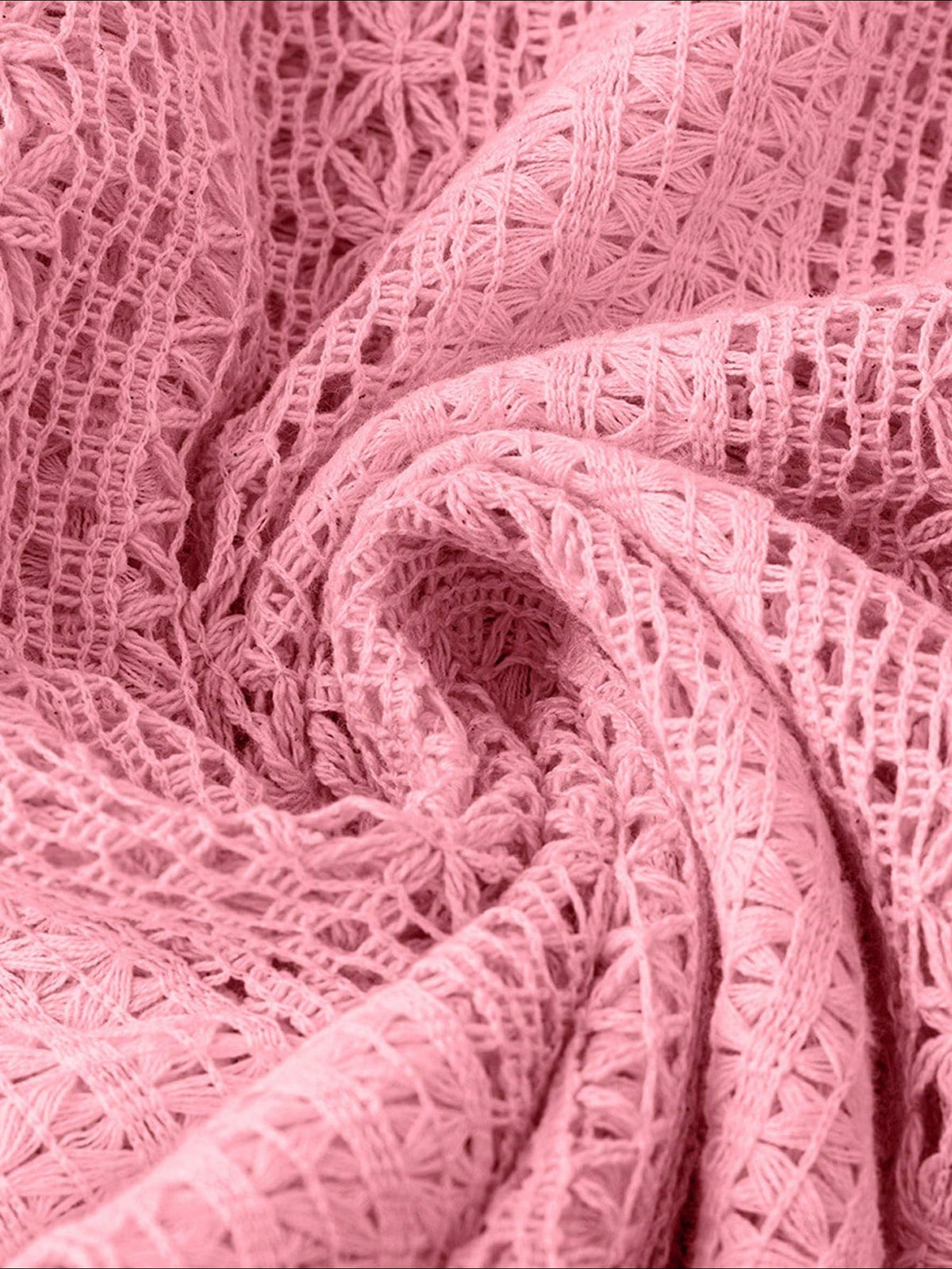 Solid Color Long Sleeves Knitted Sheer Crochet Blouse