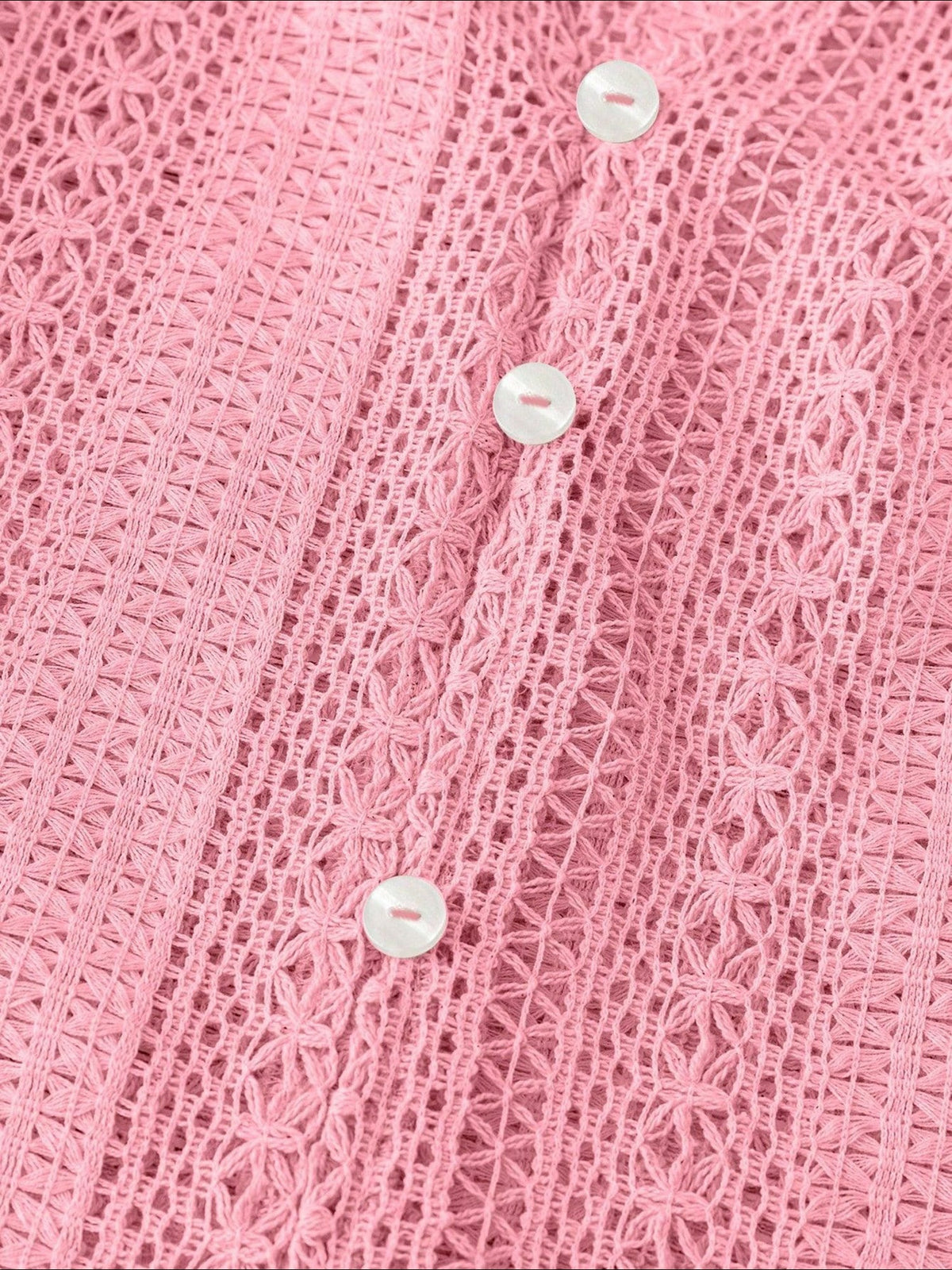 Solid Color Long Sleeves Knitted Sheer Crochet Blouse