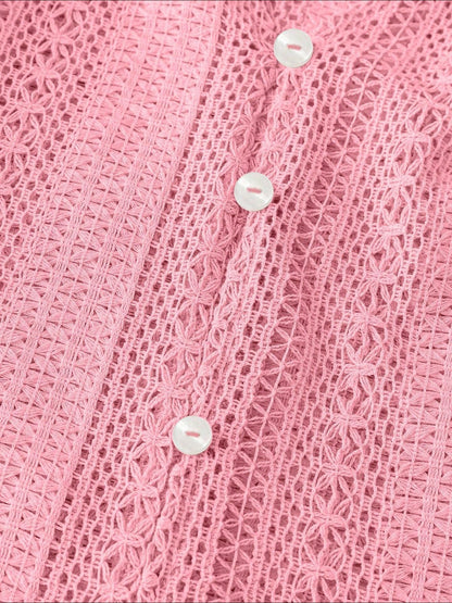 Solid Color Long Sleeves Knitted Sheer Crochet Blouse