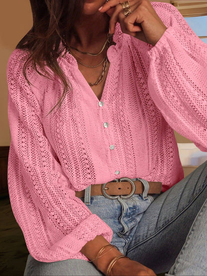 Solid Color Long Sleeves Knitted Sheer Crochet Blouse