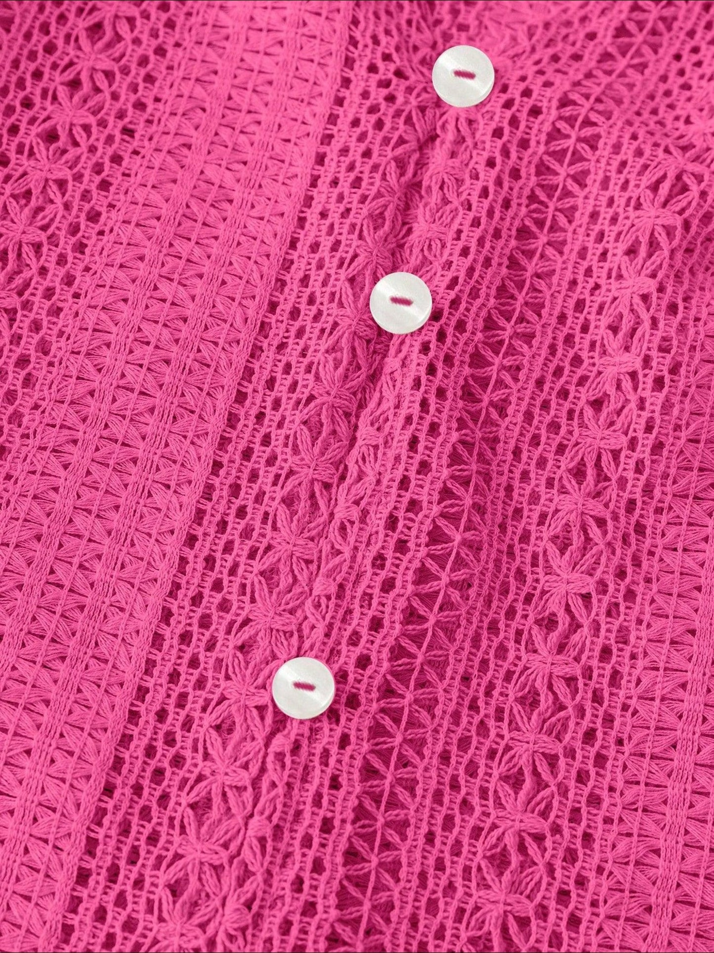 Solid Color Long Sleeves Knitted Sheer Crochet Blouse